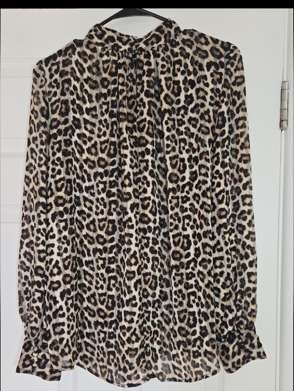 H&M Leopard Print Sheer Crepe Blouse Stand Collar Large - Picture 3 of 12